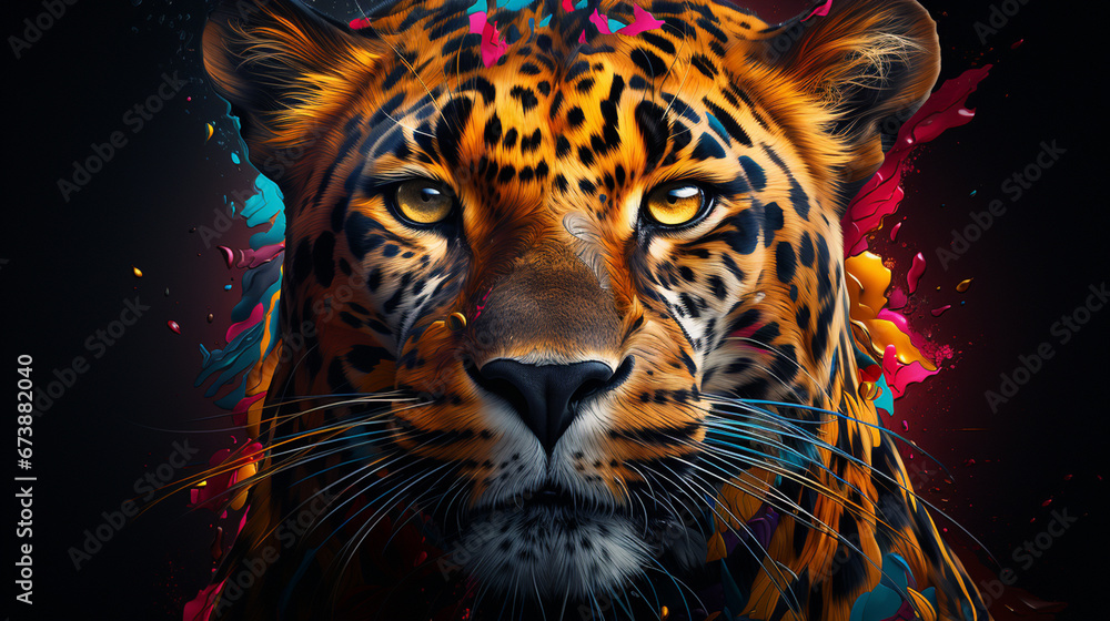 Creative photography of cheetah, multicolored, modern colors and mood of social backgrounds