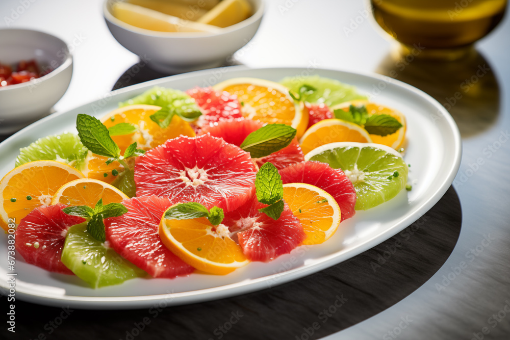 A plate of fruit on a table A plate of fruit on a table