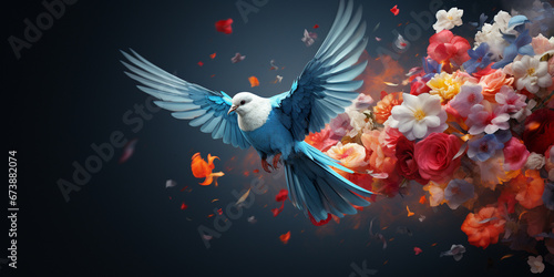 creative photos of dove as a symbol of peace, flowers and bird © Katrin_Primak