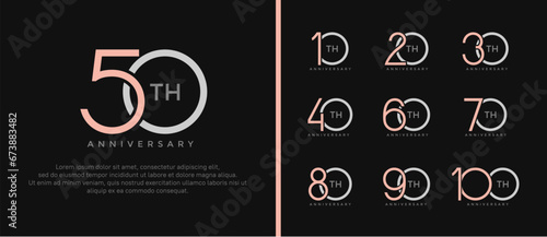 set of anniversary logo pink and gray color on black background for celebration moment