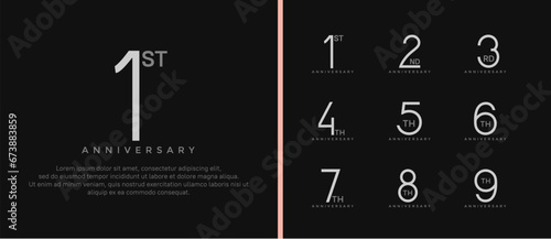 set of anniversary logo pink and gray color on black background for celebration moment