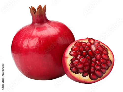 A pomegranate and a cut open pomegranate - isolated on transparent background