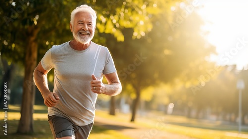 Smiling senior man jogging for his daily exercise routine