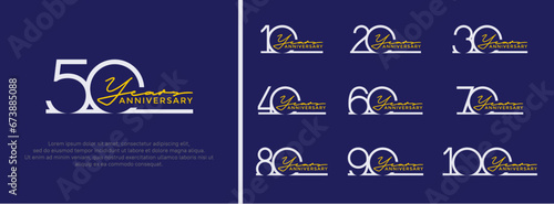 set of anniversary logo silver color on blue background for celebration moment