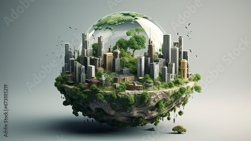 Ecology concept, global warming, future of humanity, Preserve tree from buildings