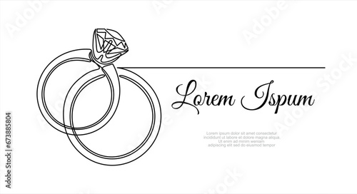 Continuous line drawing. Wedding rings. Black isolated on white background. Hand drawn vector illustration.