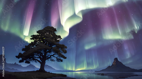 Natural scenery and brilliant auroras in the sky photo