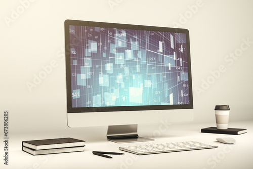Abstract creative stats data concept on modern laptop screen. 3D Rendering