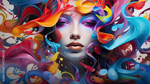 Graphic abstract woman portrait full colored