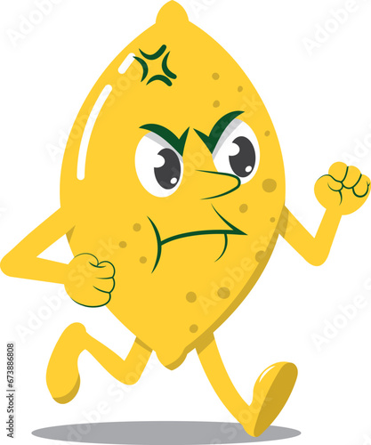 Limón agrio enojado, ilustración vectorial estilo color plano sin trazado y sin fondo.