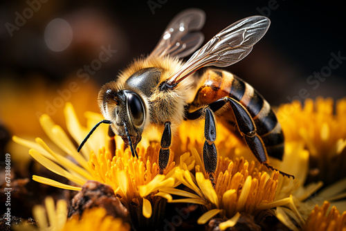 Bee sucks flower nectar