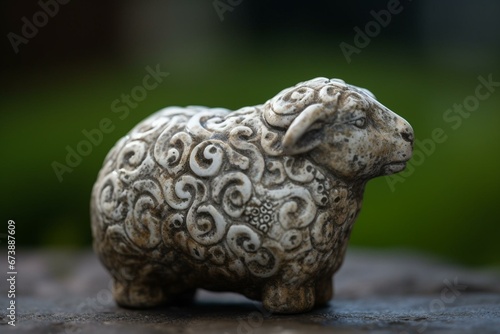 Small sculpture of a sheep symbolizing the sign of Aries in astrology. Generative AI