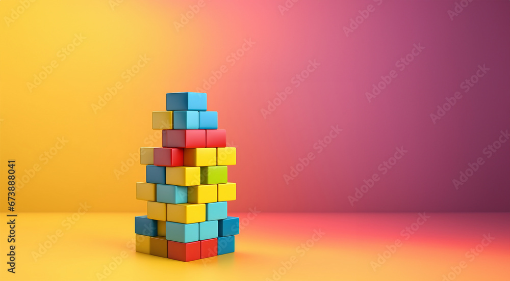 Teamwork,building success concept. Colorful Block tower. Set building infographic. tower crane and building color block. Infographic template building business. Illustration in modern colors. - obrazy, fototapety, plakaty 