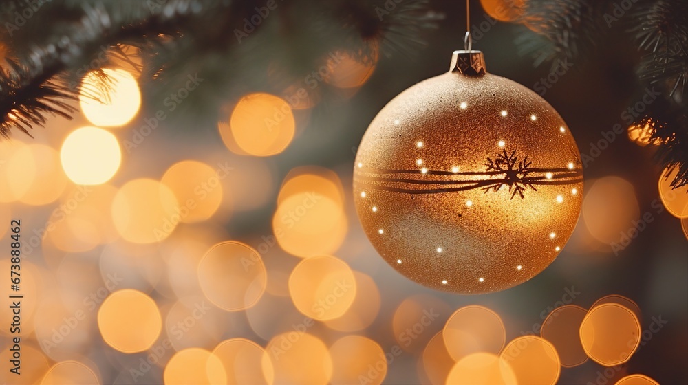 Christmas Tree Gold Ball Bokeh Lights Abstract Background Festive Holiday Decor Concept Christmas Tree Gold Ball Bokeh Lights Abstract Background Festive Holiday Decor Concept