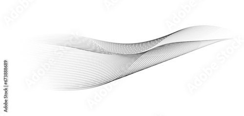An abstract vector illustration, dynamic particle waves in a halftone gradient, forming a flowing dot curve against a white backdrop, embodying technology, sound, music, and modern aesthetics