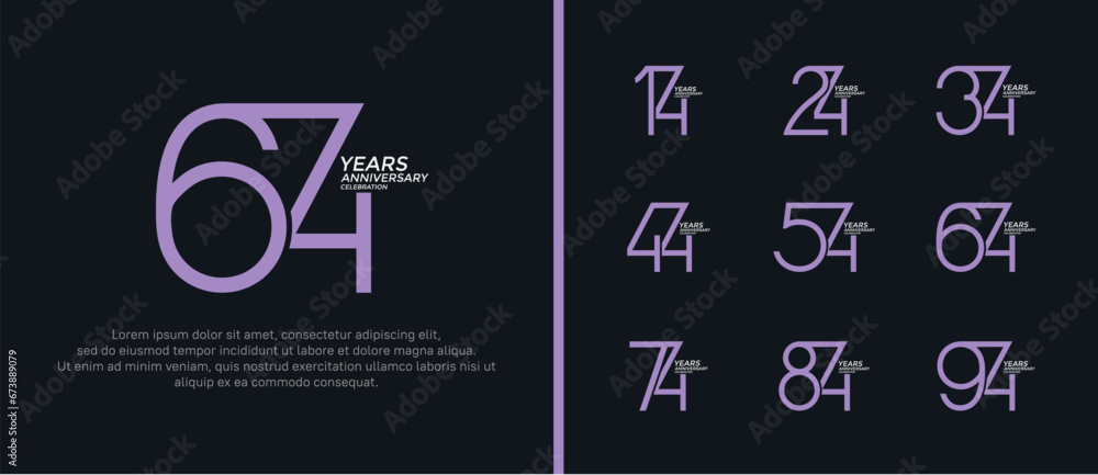 set of anniversary logo purple and white color on black background for celebration moment