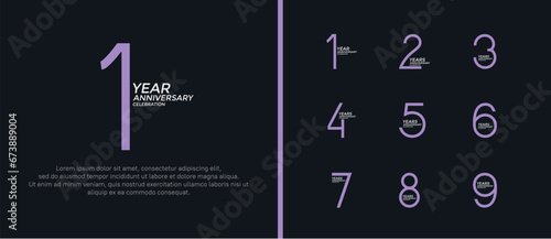 set of anniversary logo purple and white color on black background for celebration moment