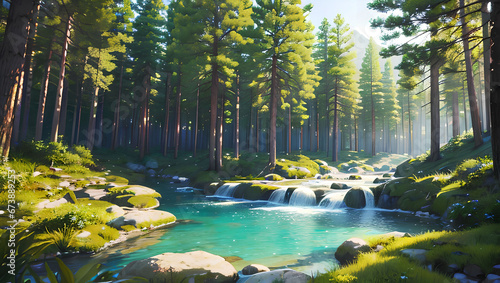 Peaceful pine forest scene photo