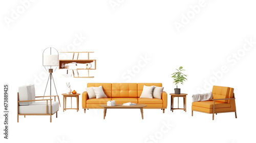 Set of Modern interior furniture on transparent background photo