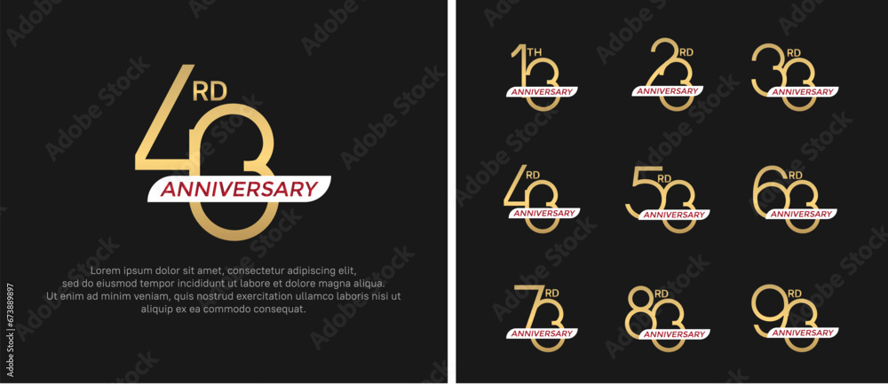 set of anniversary logo gold color and white ribbon on black background for celebration moment set of anniversary logo gold color and white ribbon on black background for celebration moment