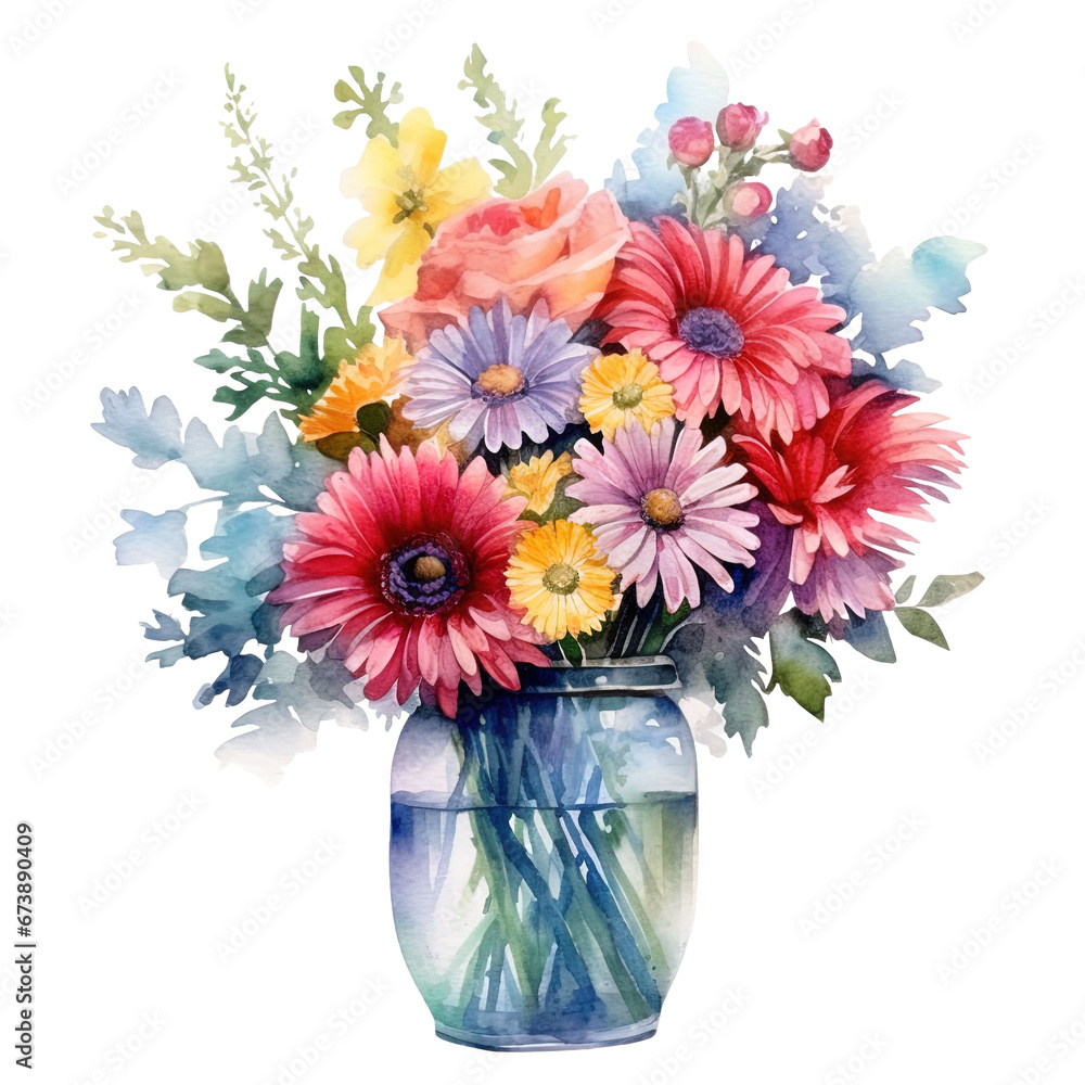 Bouquet of Flowers in vase, winter theme, watercolor, isolate background Bouquet of Flowers in vase, winter theme, watercolor, isolate background