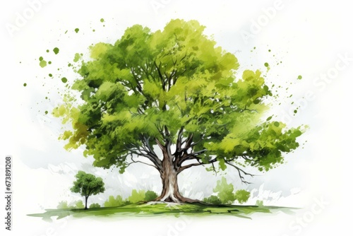 Watercolor Big tree isolate on white background