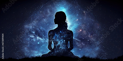 astral body meditation on spiritual awakening concept and cosmic background meditation, States of Mind concept , generative ai 