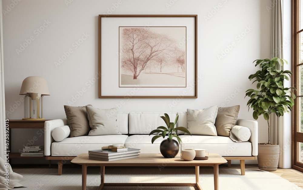 Picture frame with line art by a reading coffee table Picture frame with line art by a reading coffee table