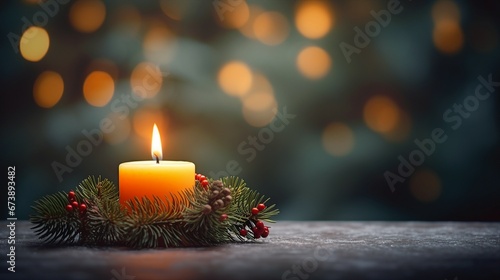 Candlelight Serenity  Advent s Burning Flame on Fir Branches  Festive Atmosphere