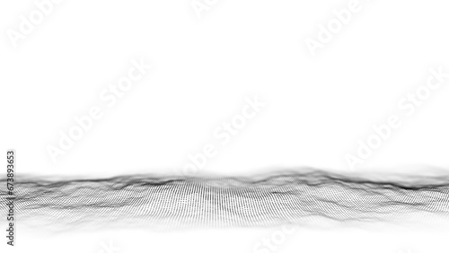 Abstract wave with black points and lines on white background. Science background with moving dots. Network connection technology. Digital structure with particles. 3d rendering.