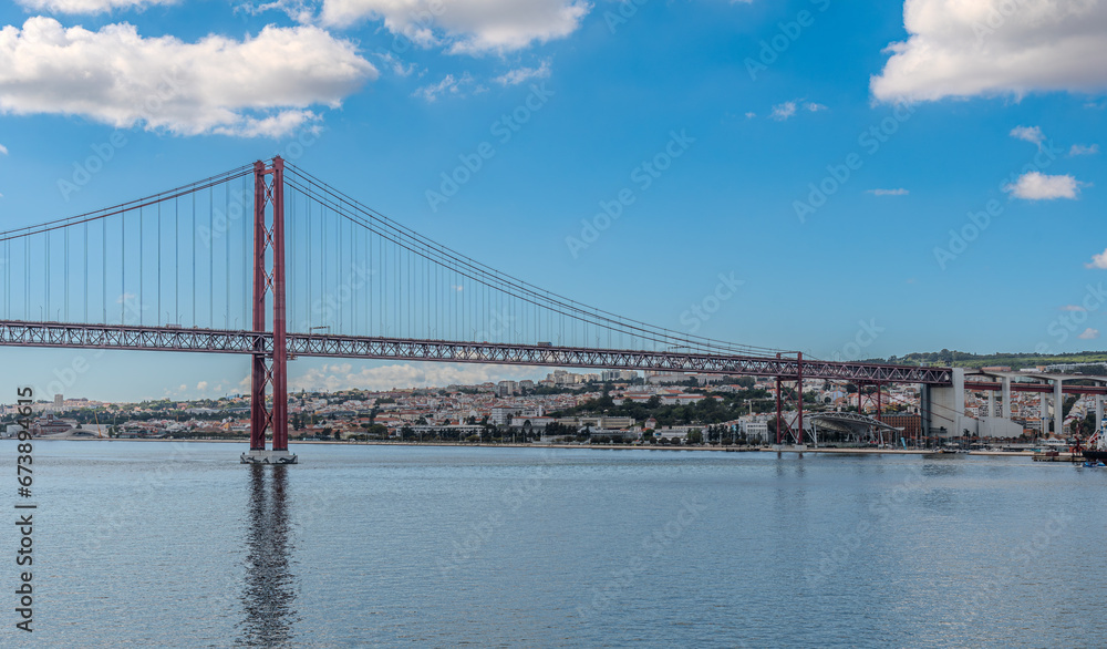 Ponte 25 de Abril over the river Tajo, Tejo, in Lisbon, Portugal