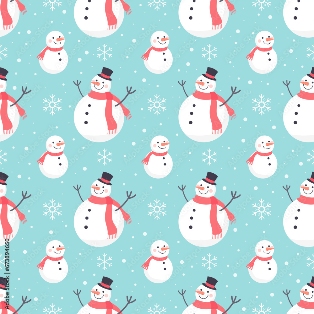 Cute snowman seamless pattern background vector design. Christmas cartoon pattern