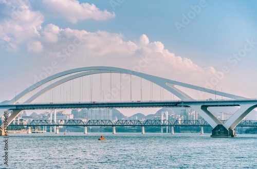 Liujiang river and Guangya Bridge in Liuzhou, Guangxi Zhuang Autonomous Region, China, Asia photo