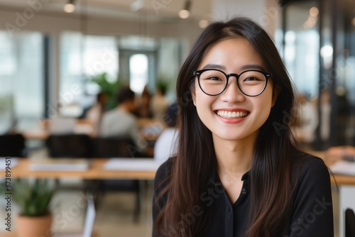 Close up portrait of young Asian businesswoman in the office