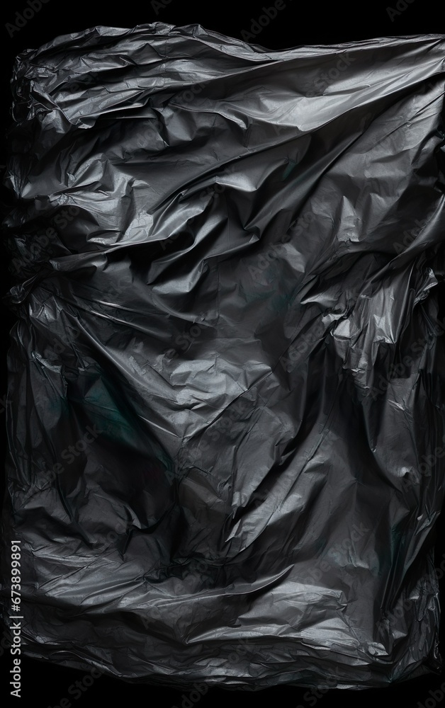 The texture of a wrinkled plastic package on a black background The texture of a wrinkled plastic package on a black background