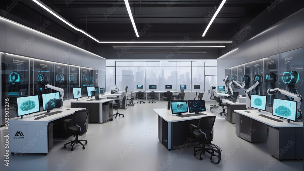Futuristic Office of AI Machinery and Computers Futuristic Office of AI Machinery and Computers