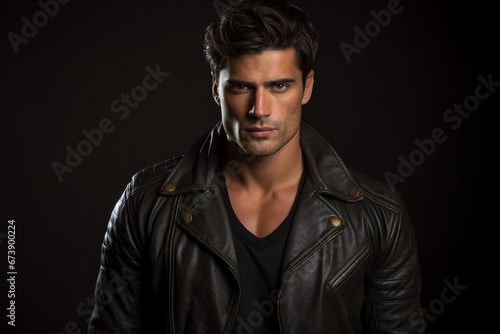 Generative ai image of brutal handsome nice man isolated on dark grey color background