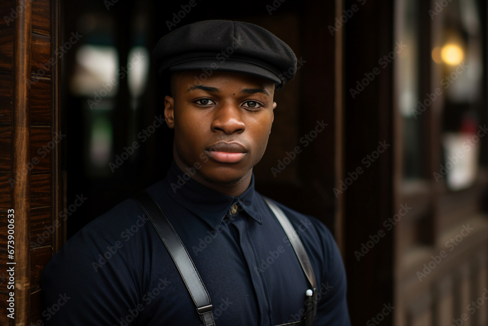 Generative AI picture portrait of mail person mailman mailwoman in corporate uniform Generative AI picture portrait of mail person mailman mailwoman in corporate uniform