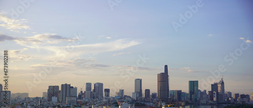 Skyline of Ho Chi Minh City center on a lesser cloudy day © hippomyta