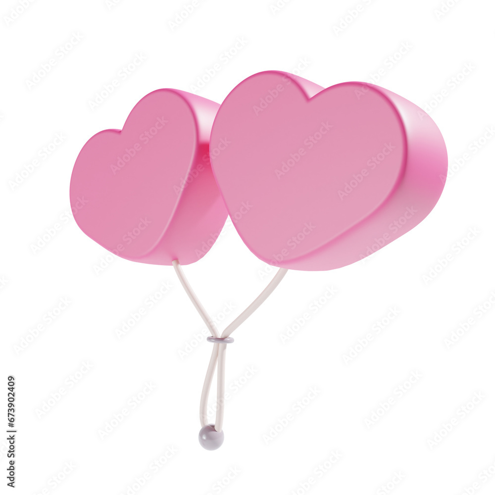 love balloon new year 3d illustration in pink theme