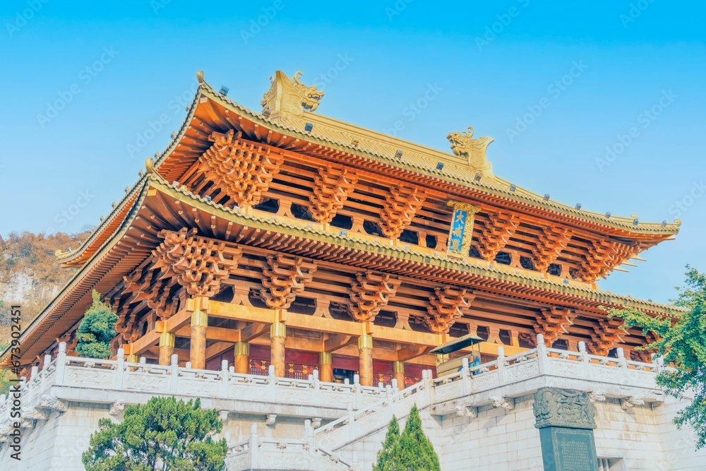 Obraz premium Dacheng Hall of Confucian Temple under the blue sky in Liuzhou, Guangxi.