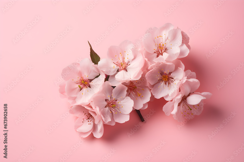 Delicate Dance of Spring: Cherry Blossoms in Full Bloom Embrace a Pink Canvas