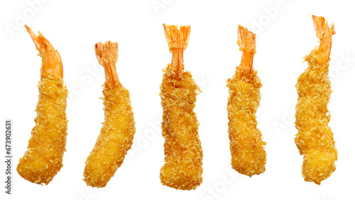 Ebi fry (Japanese fried shrimp), 5 pieces.
Japanese Ebi Fry is shrimp that has been peeled, coated in flour, dipped in egg batter, then breaded and fried in oil. photo