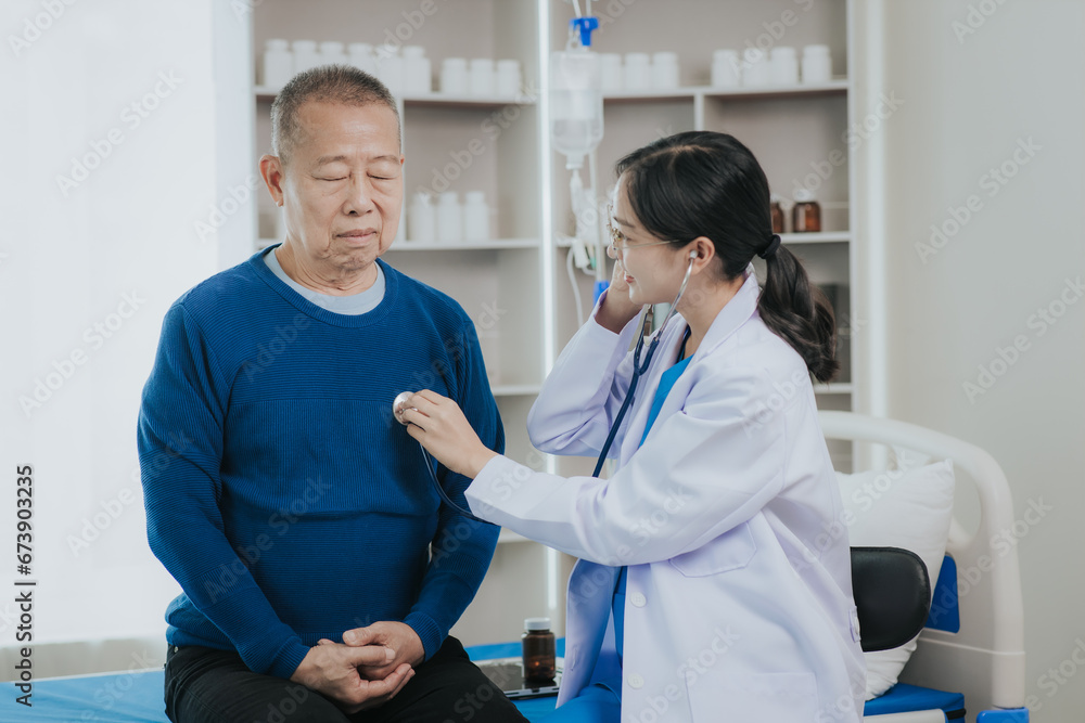 Female doctor talking taking care of her senior patient give support Doctor helping elderly patient with Alzheimer's disease A female attendant holds the hand of an elderly man Female doctor talking taking care of her senior patient give support Doctor helping elderly patient with Alzheimer's disease A female attendant holds the hand of an elderly man