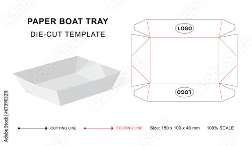 Food tray die cut template with 3D blank vector mockup for food packaging	