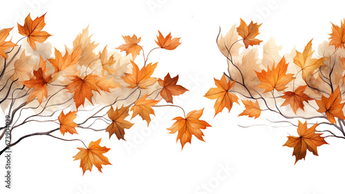 Watercolor brown maple leaves. Botanical watercolor style. For wedding Invitation, greeting card, save the date. Isolated on transparent background. Generative AI