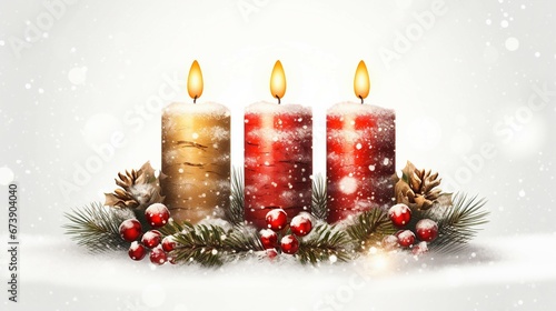 Christmas Advent Candles Wreath Snow Holiday Decoration Festive Scene © Sunanta