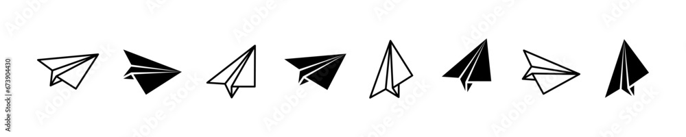 Black paper plane icons in origami style. Flight linear paper airplane. Vector 10 Eps. Black paper plane icons in origami style. Flight linear paper airplane. Vector 10 Eps.