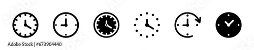 Set of time vector icons. Black icons with circle clock. Vector 10 Eps.
