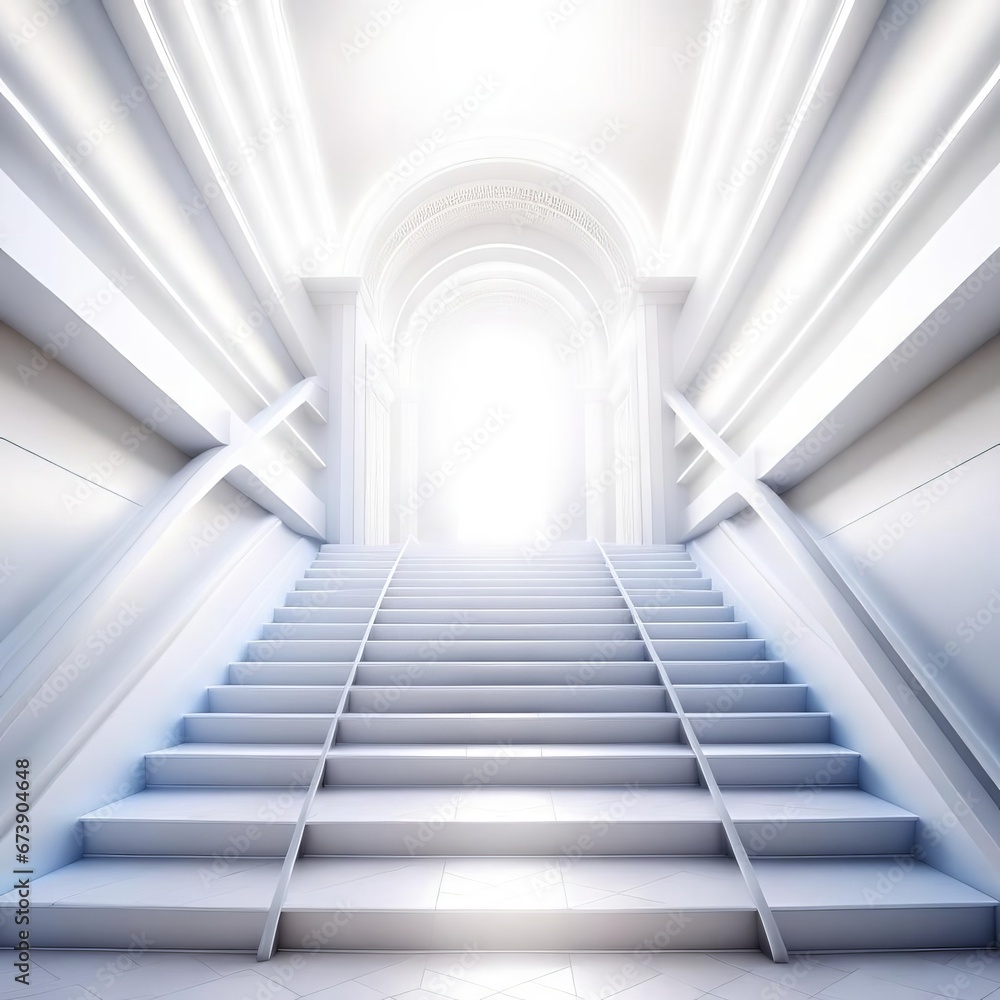 Obraz premium White staircase to the white portal.